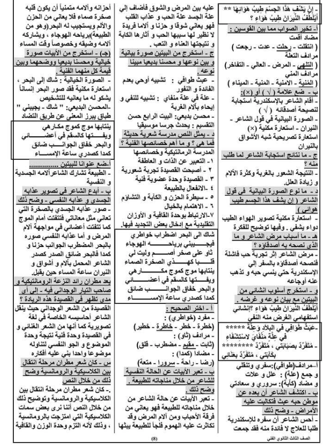 مراجعة اللغة العربية للصف الثالث الثانوي 2025